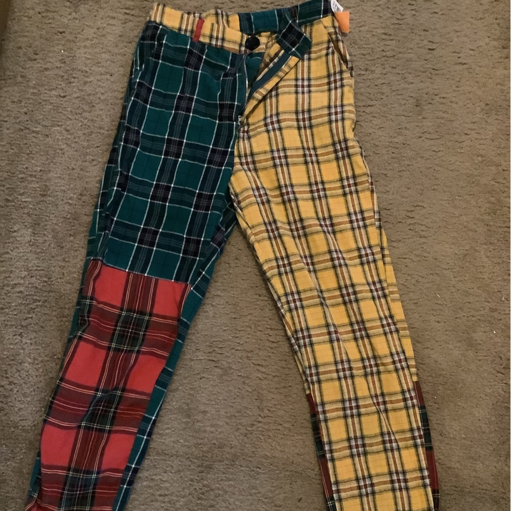 Patchwork Lightweight Tartan Plaid Pants Size S/M
